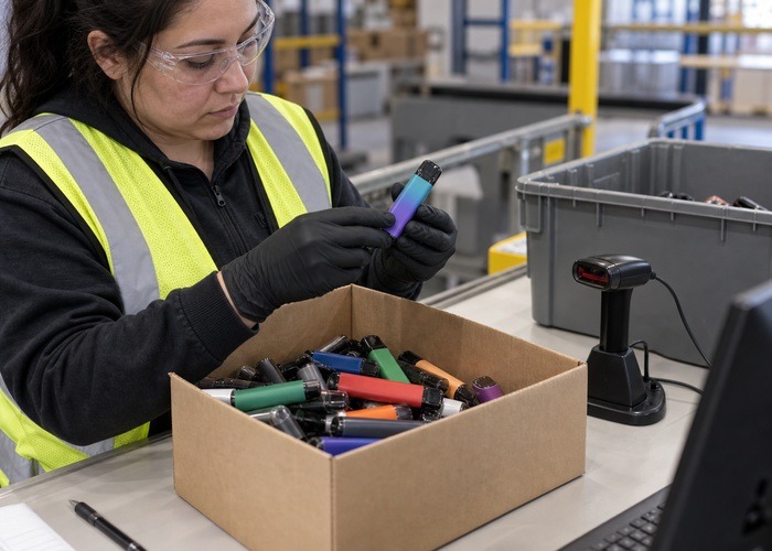 Disposable Vape Return-to-Supplier Intake Guide workbench checklist scene